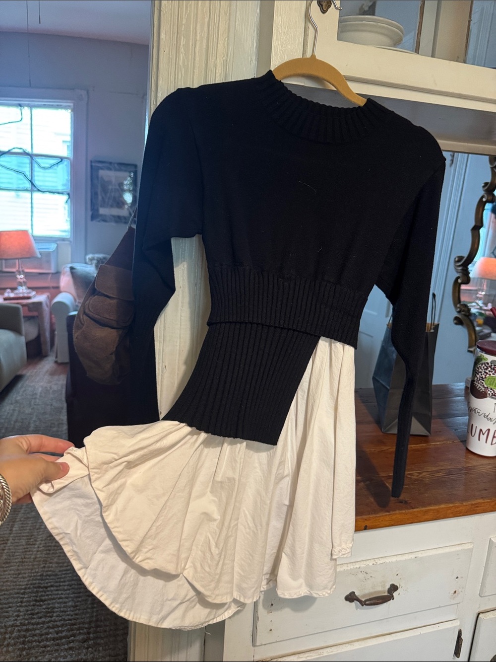 Avantlook Black & White Asymmetrical Mix-Media Sweater top